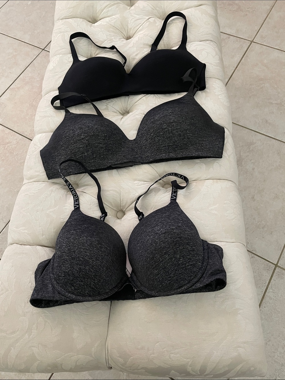 Victoria's Secret PINK Wear Everywhere Push-Up Bra Bras Black & Gray - Picture 2 of 6